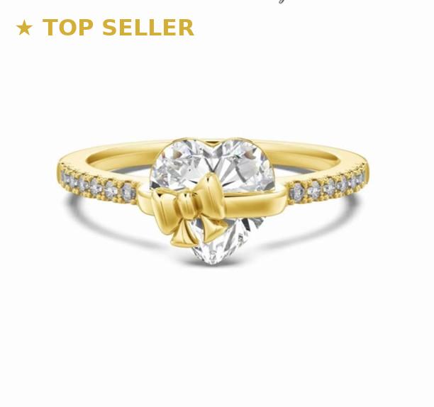 Brilary™ |  GOLD 'HEART & BOW' STERLING SILVER RING